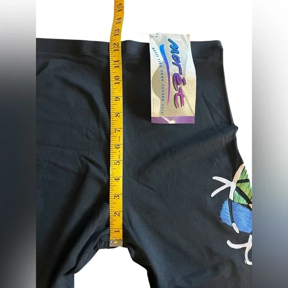 NWT VTG JACQUES MORET Black Capri Graffiti-Print Leggings 80s 90s Y2K High-Rise - Picture 6 of 8